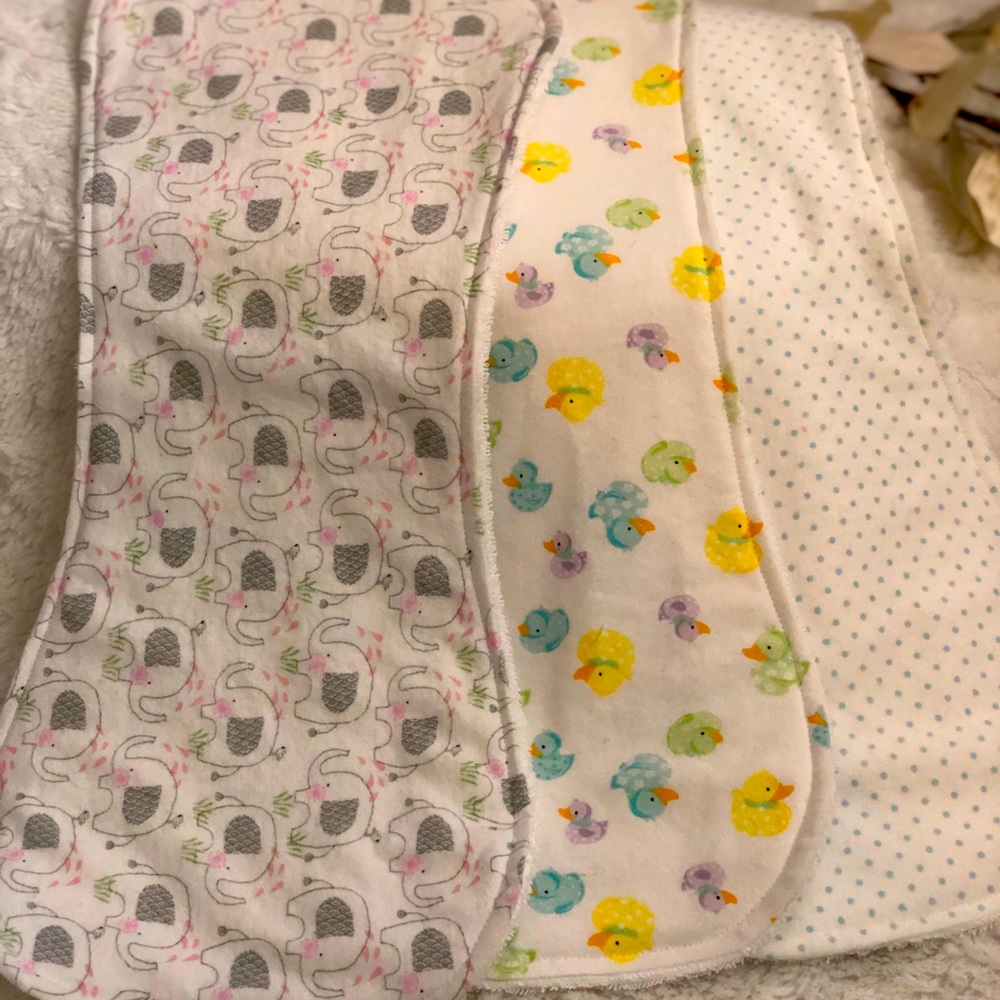 Set of 3 flannel and terrycloth baby burp cloths